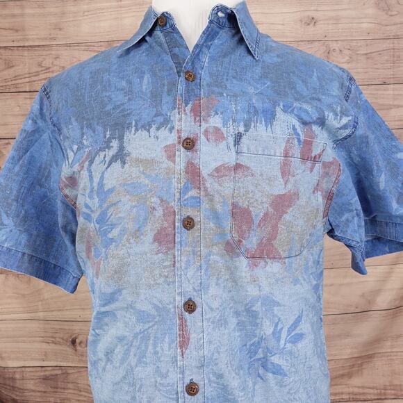THE TERRITORY AHEAD BLUE FLORAL SHORT SLEEVE BUTTON UP HAWAIIAN SHIRT MENS SZ L - Picture 1 of 6